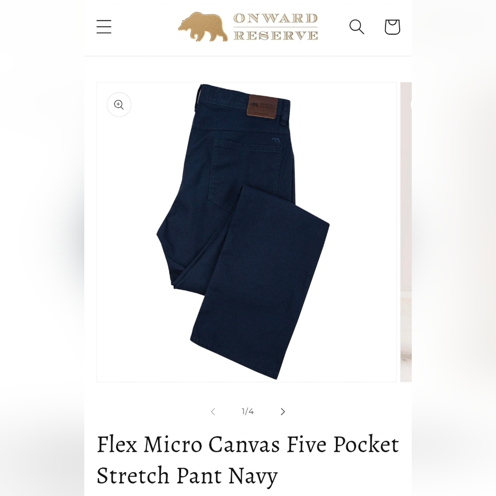 Onward Reserve Flex Mixro Canvas 5 Pocket Stretch Pant. Navy. 40x30. NWT.
